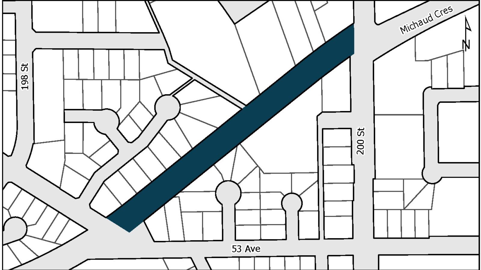 Michaud Greenway map with project area coloured in dark blue.