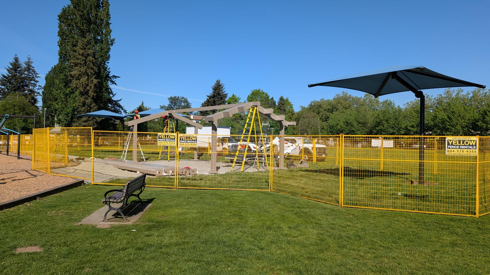 Linwood Park Progress: Sun Shade installed and picnic shelter ready for roofing