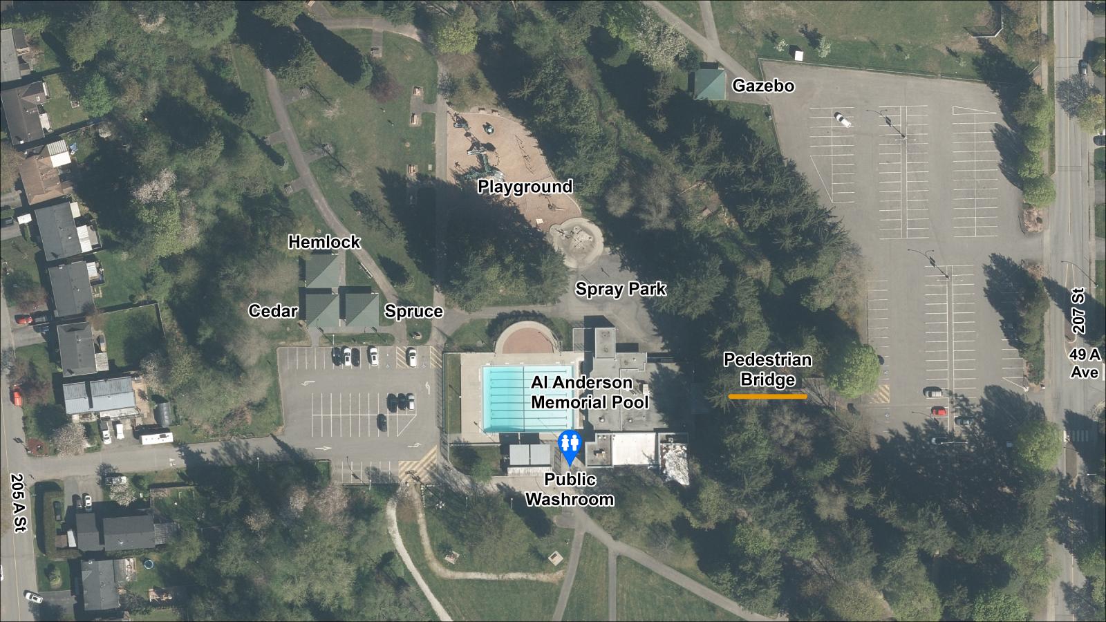 An overhead view of City Park shelter locations