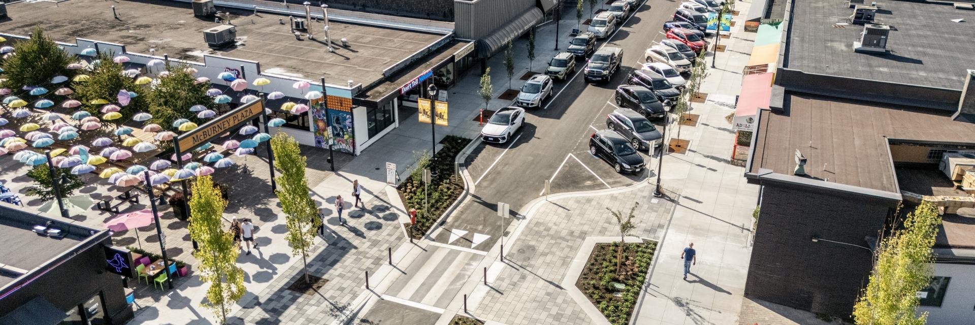 Fraser Highway One Way parking drone shot