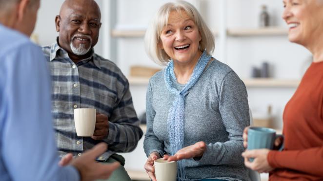 Seniors having coffee