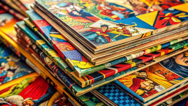 Stack of comic books.
