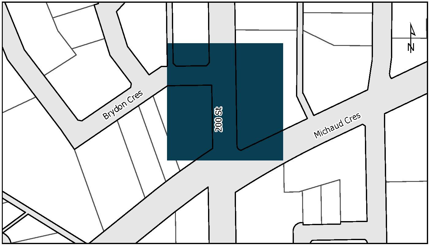 200 Street Culvert map with project area coloured in dark blue.