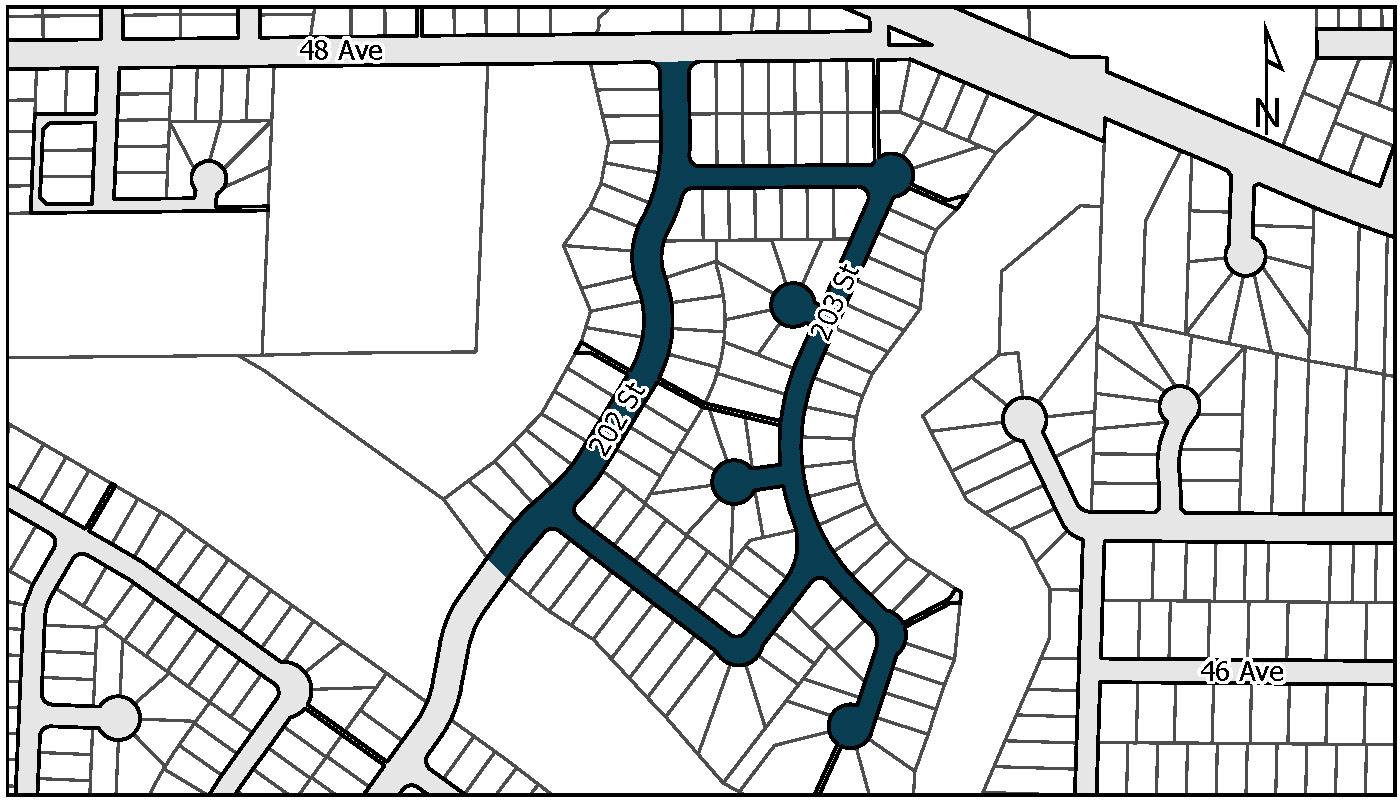 202 Street area map with project areas highlighted in black.