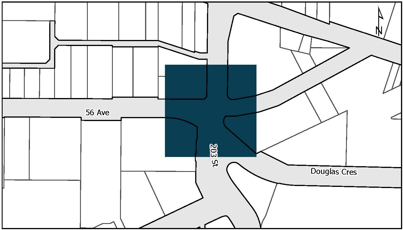 Douglas Crescent at 203 Street map with project area coloured in dark blue.