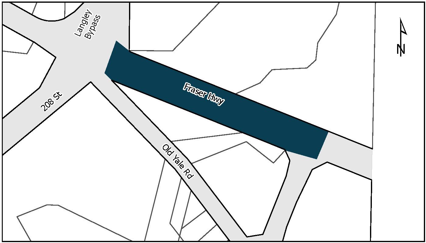 Fraser Highway area map highlighting in dark blue the project's area.