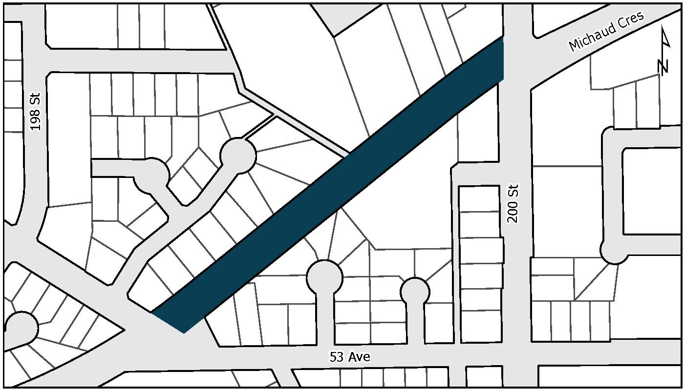 Michaud Greenway map with project area coloured in dark blue.